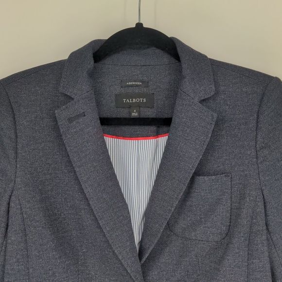 Talbots Women's Blue Twill Piqué Stretch Knit Aberdeen Blazer Jacket Size 4 - Picture 6 of 15